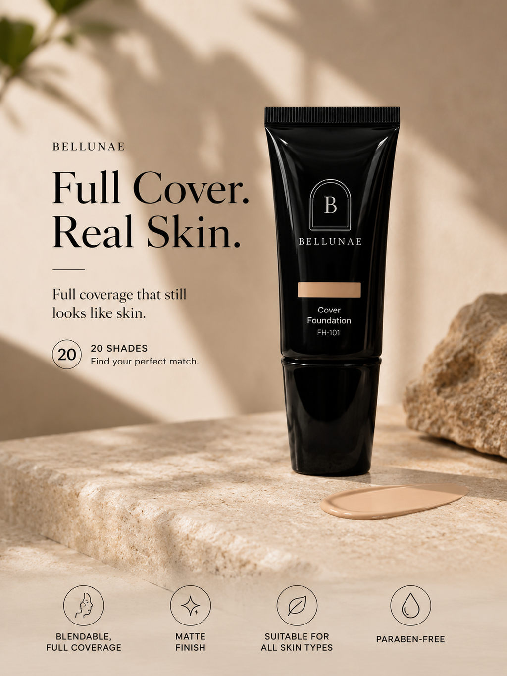 Full Cover Foundation — full coverage, real skin, 20 shades